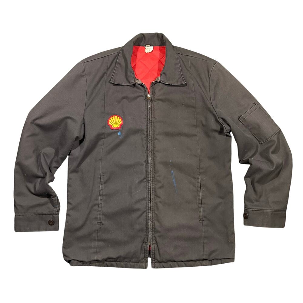 Vintage 70s Shell Oil Mechanic Jacket Mens Medium Quilted Talon Zipper Workwear